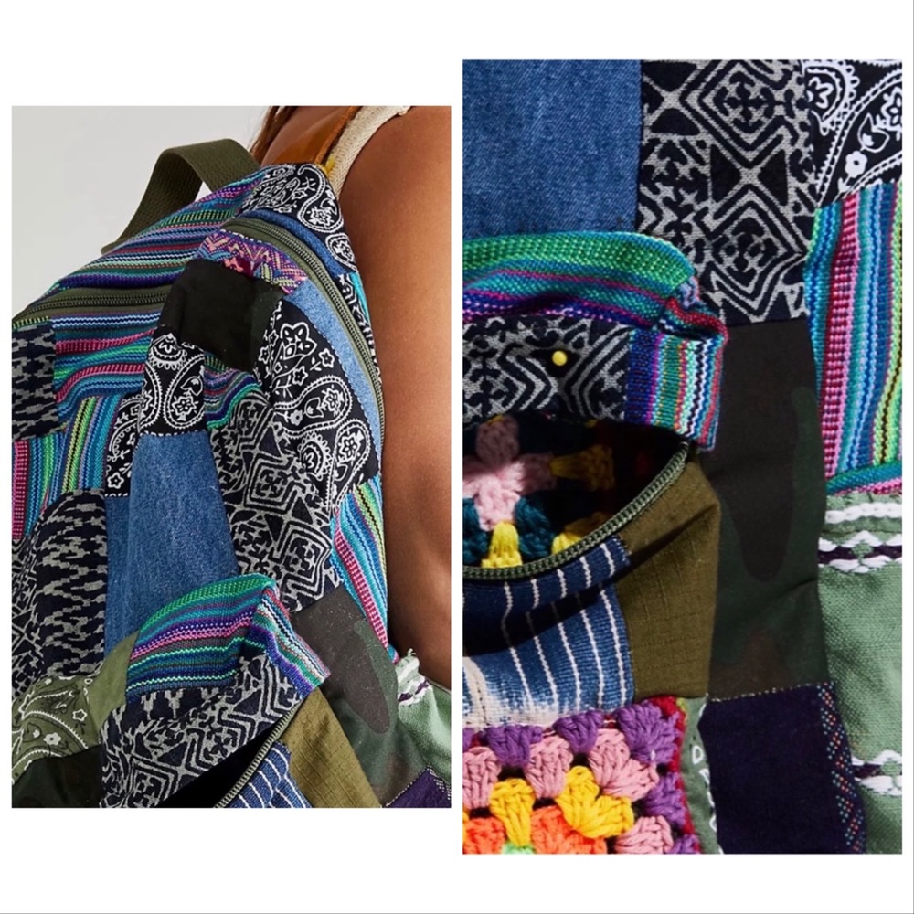 Free People X Tricia Fix Boho Patchwork With Crochet Patches and Leather Straps - Picture 2 of 15